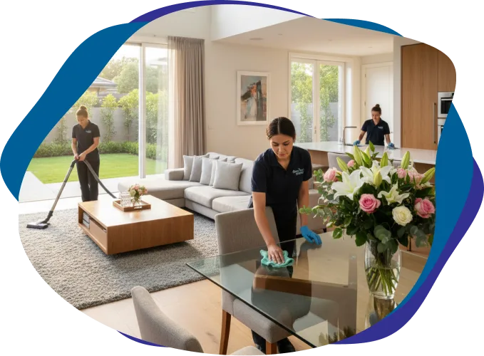 Professional maid showing cleaning techniques